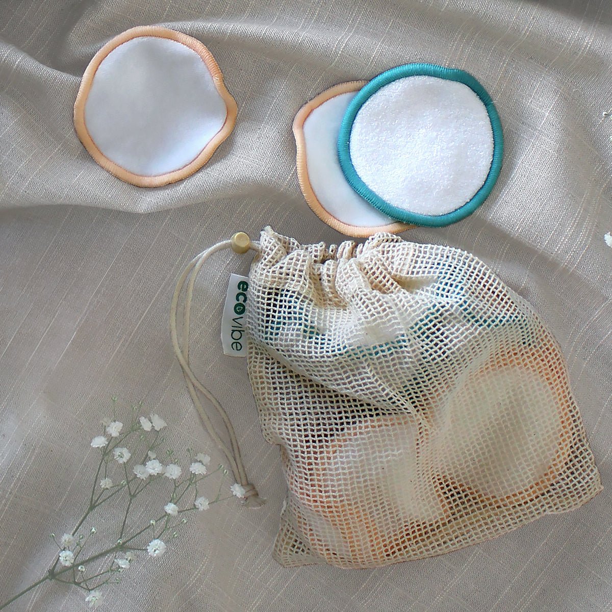 16 Dischetti Struccanti Riutilizzabili — Set Zero Waste con Sacchetto in Rete - Oikós