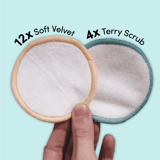 16 Dischetti Struccanti Riutilizzabili — Set Zero Waste con Sacchetto in Rete - Oikós